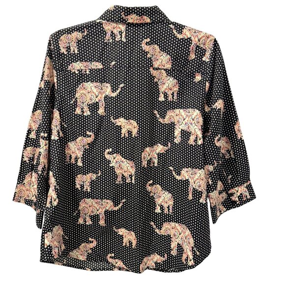 Chicos Black & White Paisley Elephant Print Button-Up Shirt Size 10 blouse - Picture 10 of 12